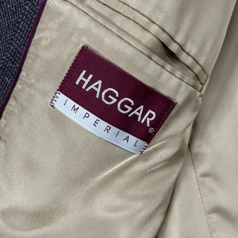Haggar Imperial Mens Blazer Jacket Glen Check Plaid Tweed‎ Wool Blend Brown USA